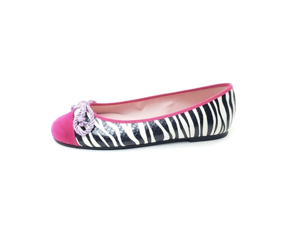 Pretty Ballerinas Womens Ballet Flats Zebra Print Pink Suede Size 38